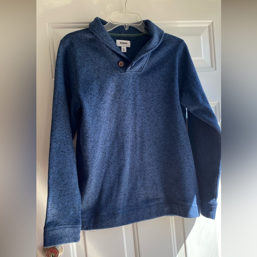 Navy Shawl Collar Pullover Sweater- kids